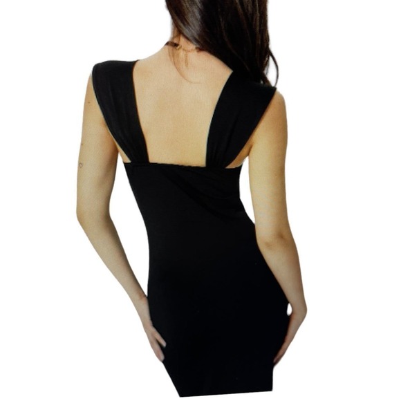 Maxi Dress Black Ruched U Neck Wide Straps Flowy Bodycon Feminine US size 6 - Picture 2 of 10